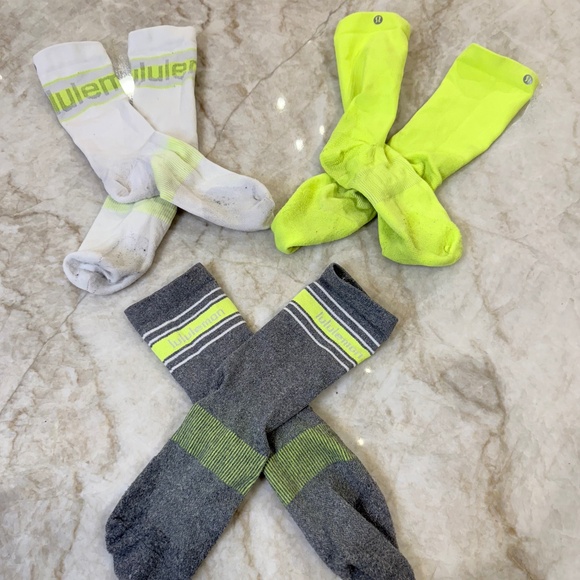 Set of 3 Lululemon Coordinating Crew Socks; Grey/White/Yellow; Womens Size 9-11 - Picture 1 of 2